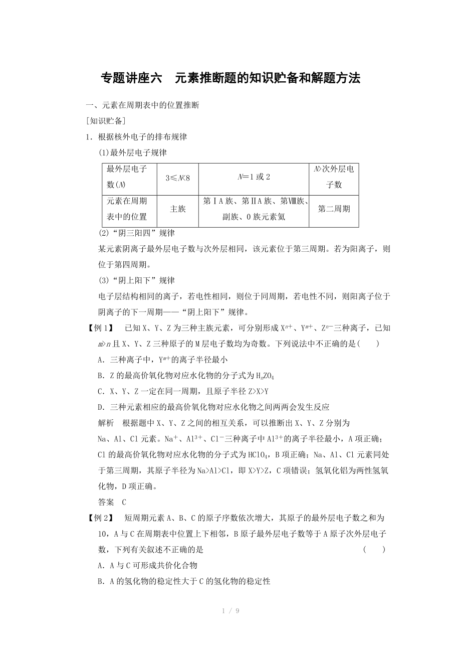 2014届新人教课标Ⅰ高三化学一轮总复习资料word版：第五章 专题讲座六_第1页