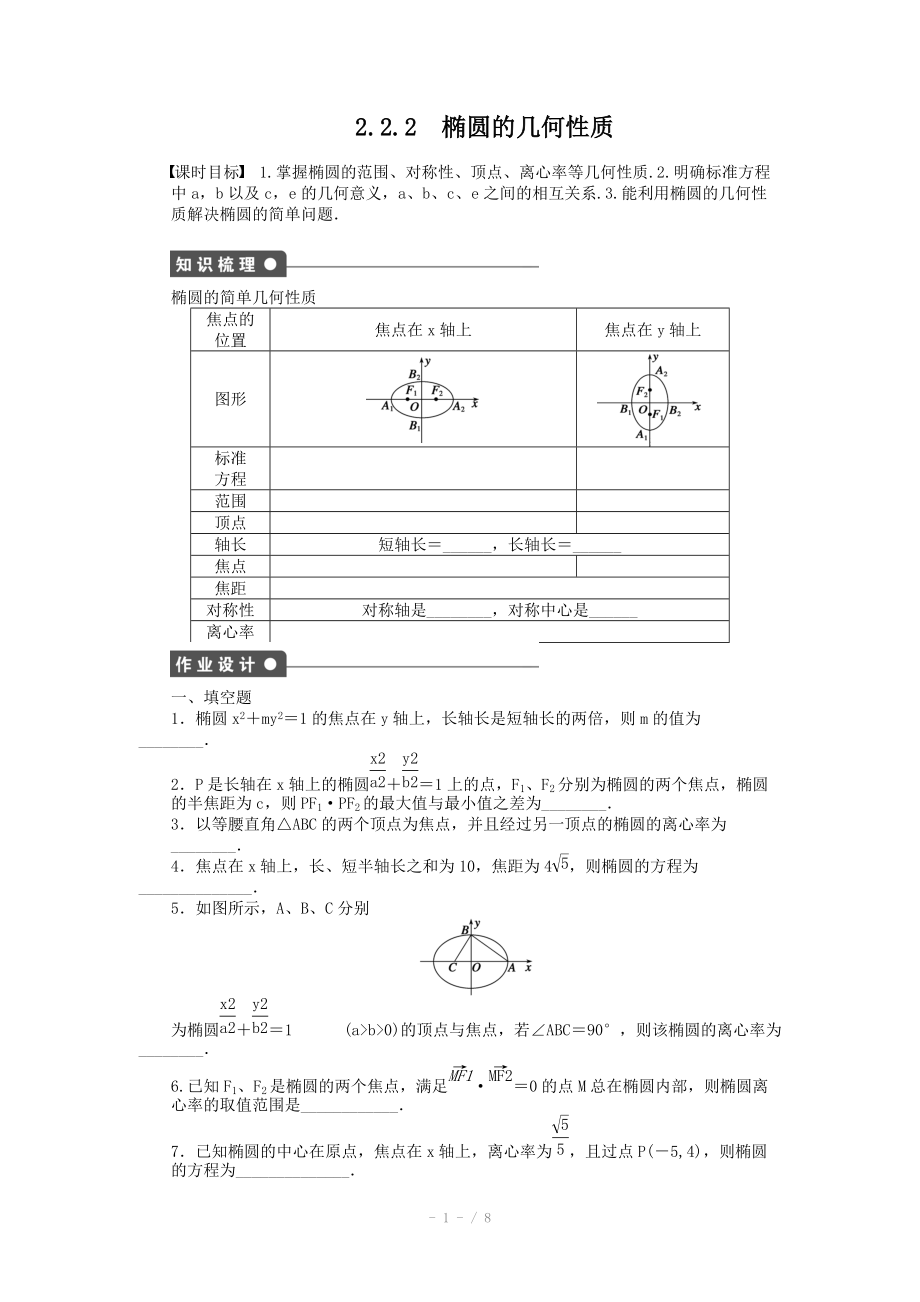 2014-2015學(xué)年高中數(shù)學(xué)（蘇教版選修2-1） 第2章 圓錐曲線與方程 2.2.2 課時作業(yè)_第1頁