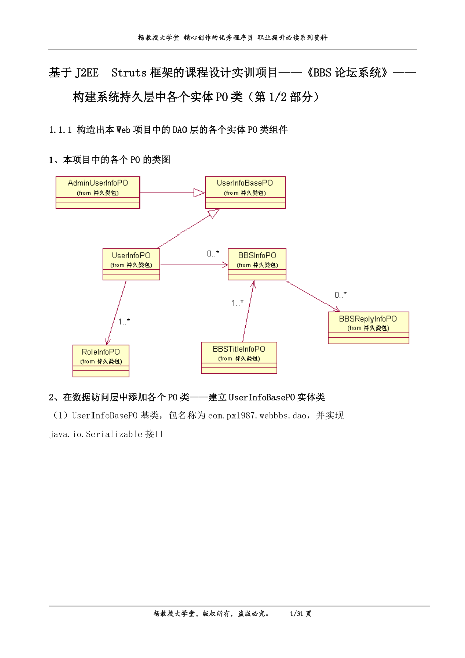 基于J2EE Struts框架的課程設(shè)計(jì)實(shí)訓(xùn)項(xiàng)目——BBS論壇系統(tǒng)——構(gòu)建系統(tǒng)持久層中各個(gè)實(shí)體PO類(lèi)第1部分_第1頁(yè)