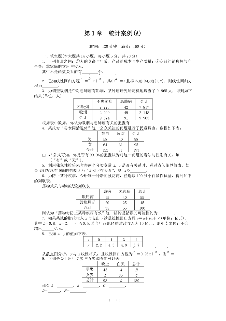 2014-2015學(xué)年高中數(shù)學(xué)（蘇教版選修1-2） 第1章 章末檢測（A） 課時作業(yè)_第1頁