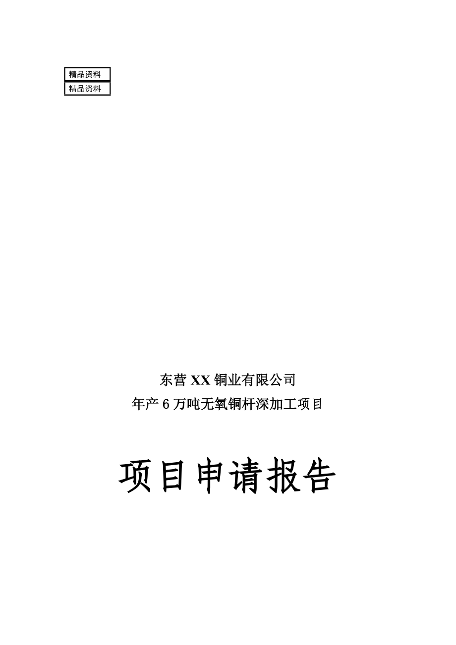 pz年产6万吨铜深加工项目可行性研究报告——无氧铜杆项目申请报告_第1页