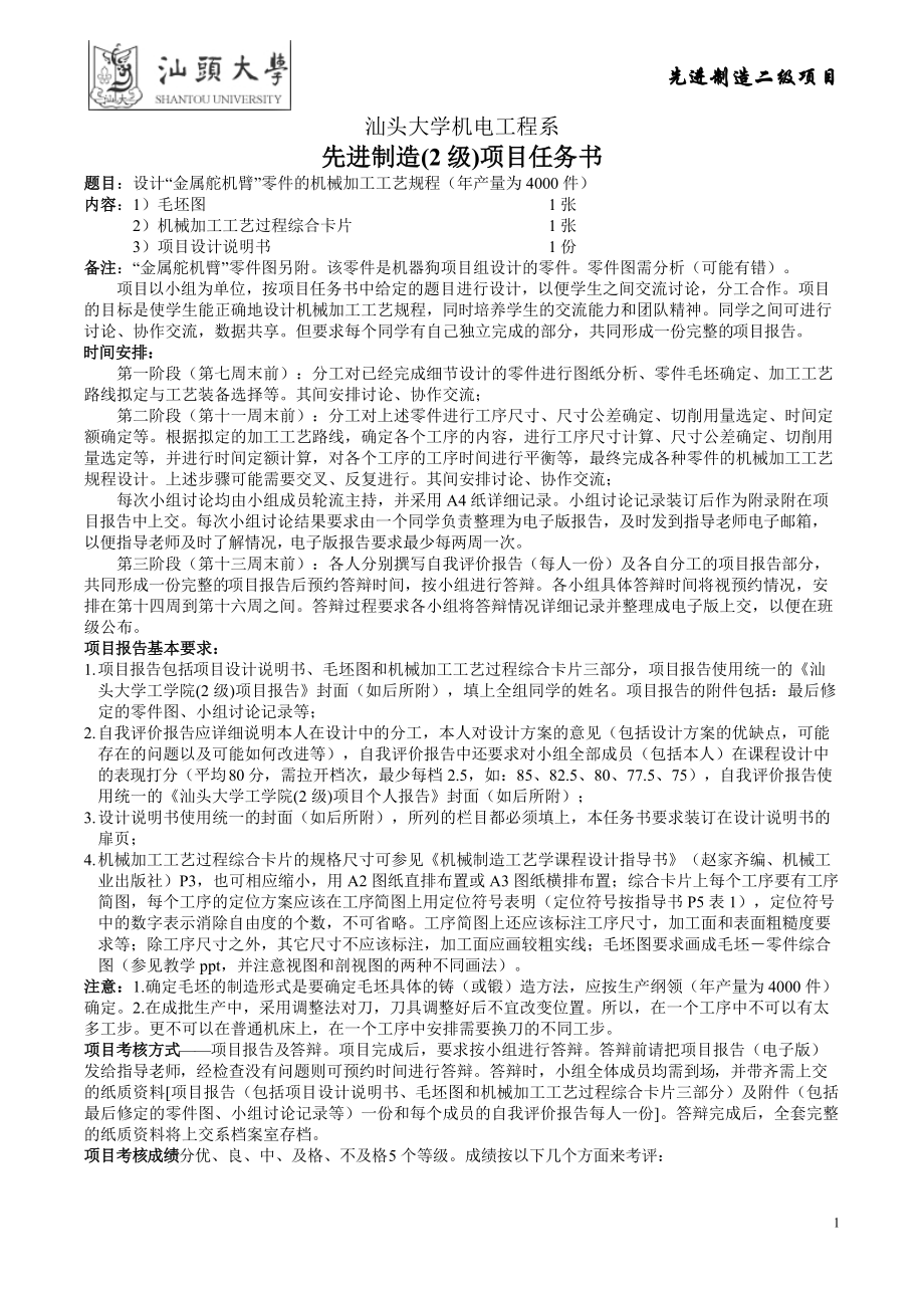 四足機械狗金屬舵機臂的生產工藝設計制造年產量4000件金屬舵機臂零件的機械加工工藝規(guī)程設計報告_第1頁