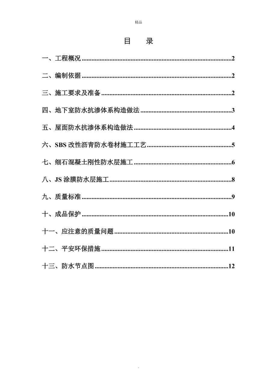 《防水專項施工方案》word版_第1頁