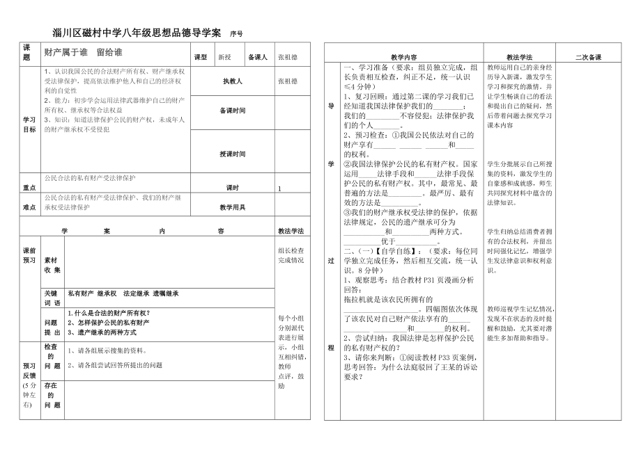 財(cái)產(chǎn)屬于誰(shuí)、留給誰(shuí)導(dǎo)學(xué)案_第1頁(yè)