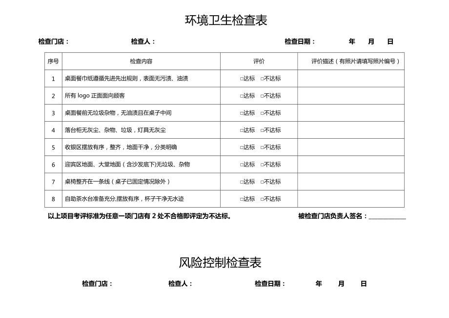 巡店检查表模板图片