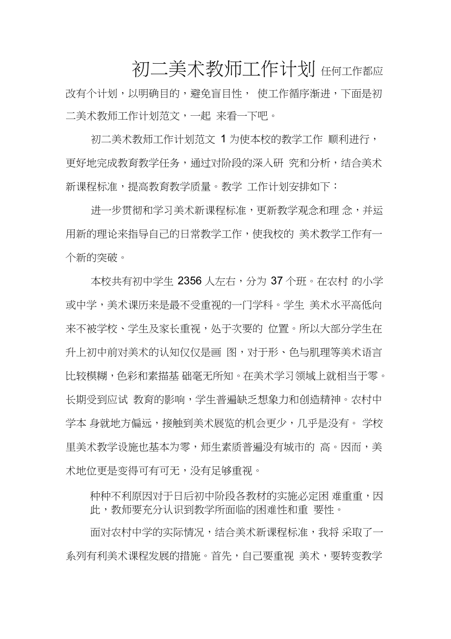 初二美术教师工作计划_第1页