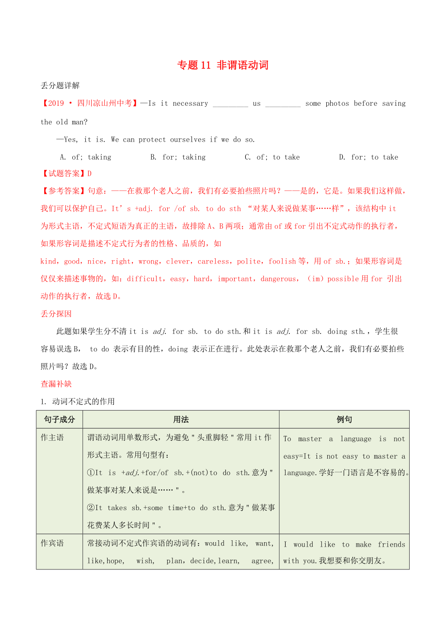 2020年中考英語(yǔ)易錯(cuò)易丟分專題11非謂語(yǔ)動(dòng)詞含解析_第1頁(yè)