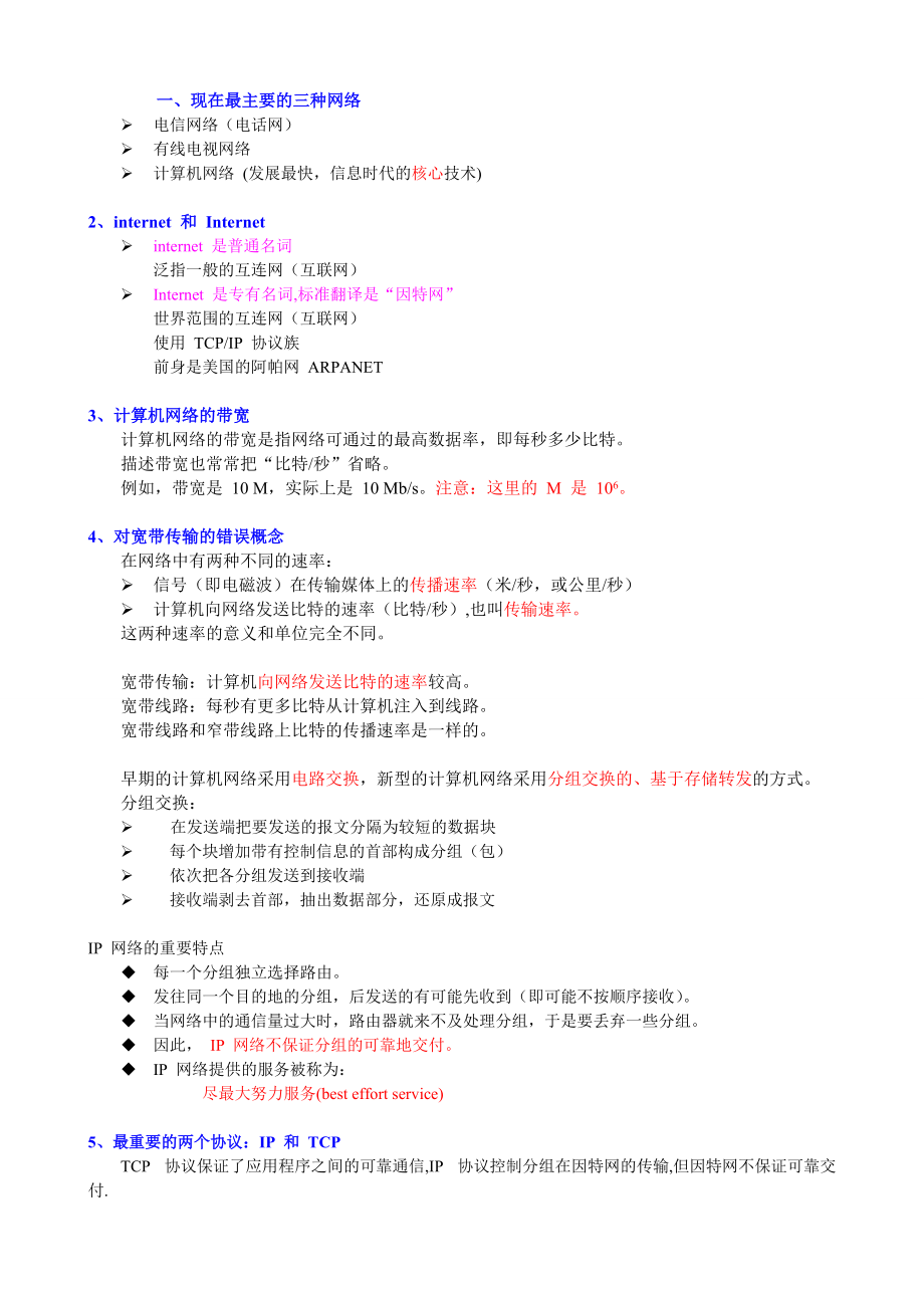 計算機網(wǎng)絡(luò)重點知識總結(jié)謝希仁版_第1頁