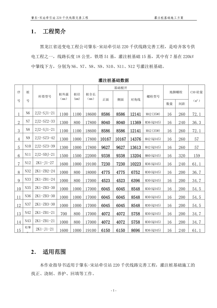 纲要高家牵引站甲乙220kv线路工程灌注桩基础冬期施工作业指导书 (修复的)_第1页