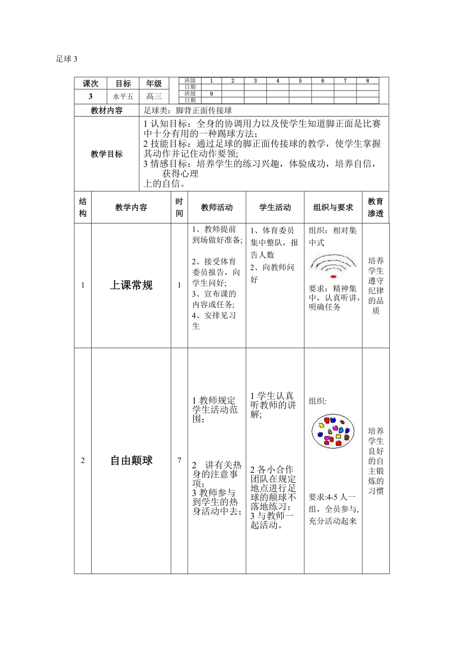 高中体育教学足球类脚背正面传接球_第1页