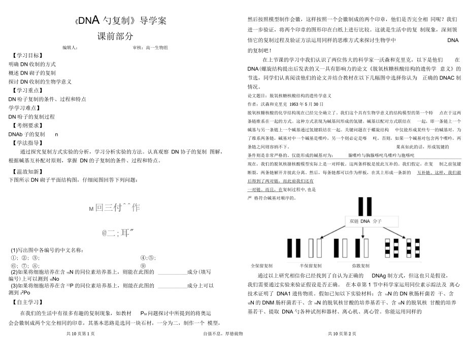 高中生物《DNA的復(fù)制》導(dǎo)學(xué)案_第1頁