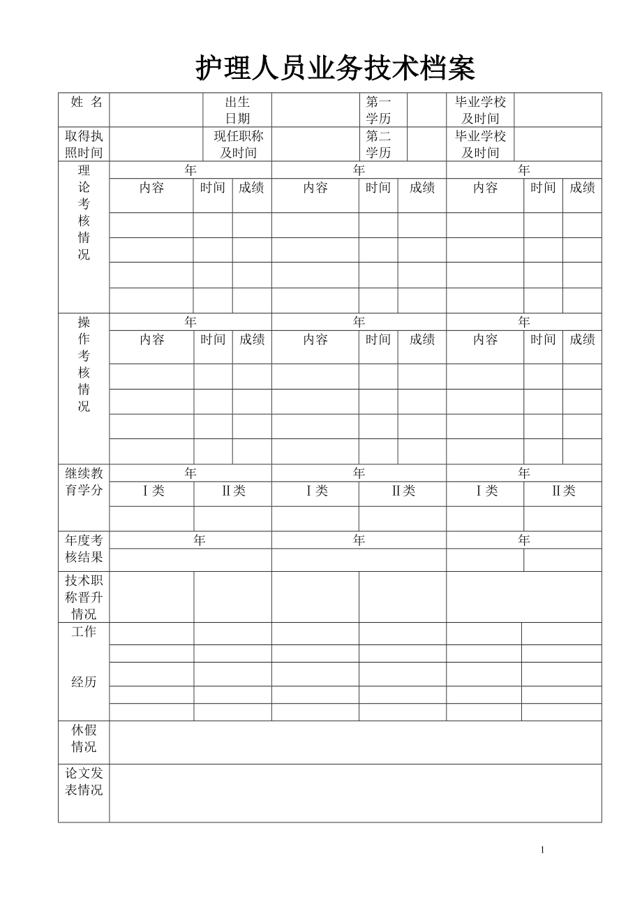 护理人员业务技术档案表_第1页