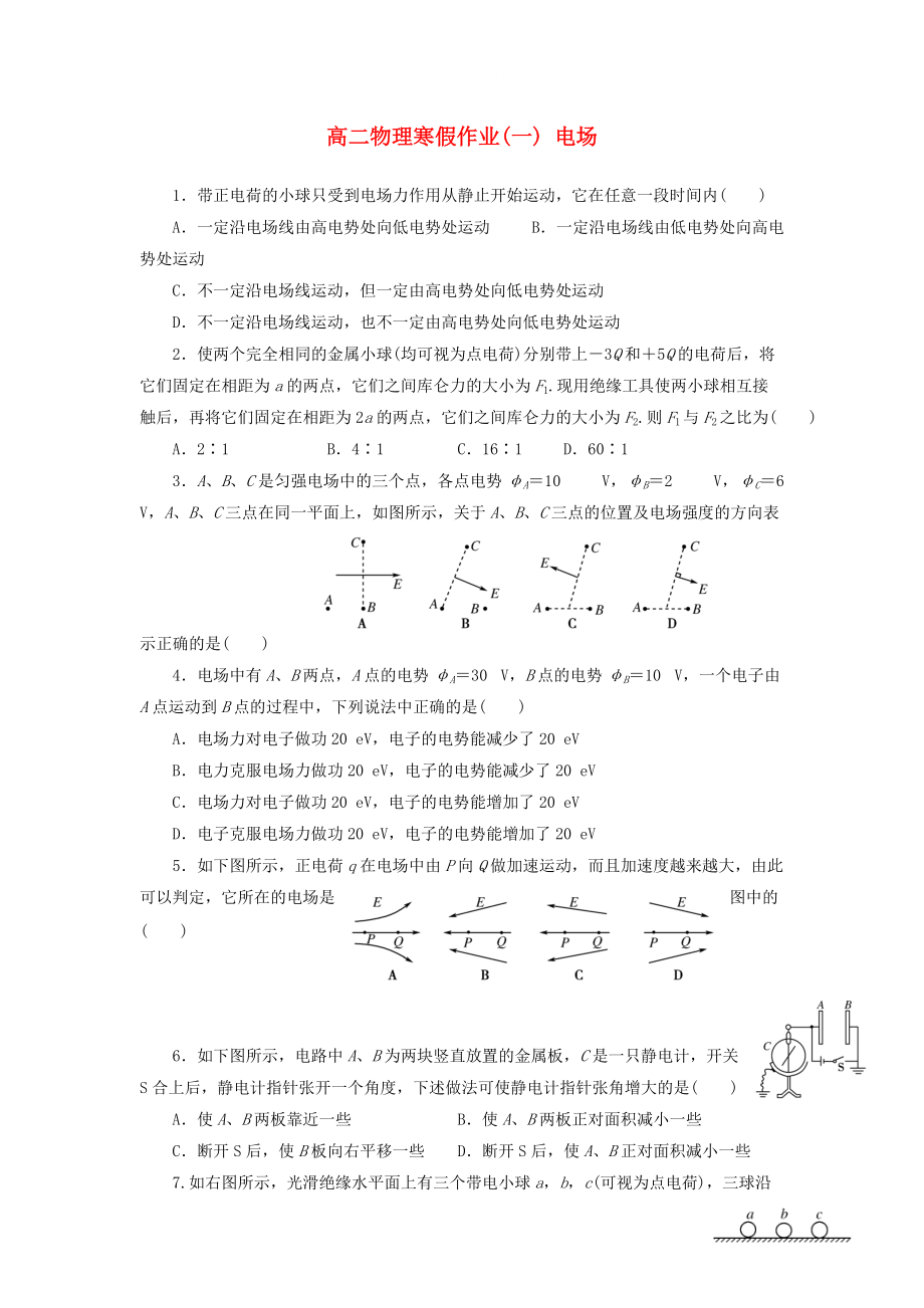 2021高二物理上学期寒假作业1电场_第1页