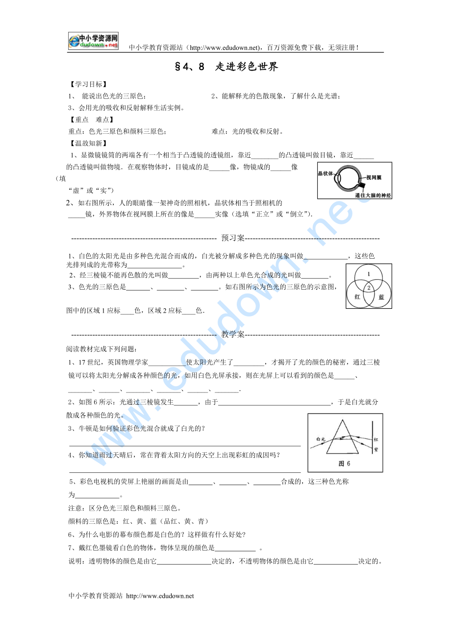 教科版八上走進(jìn)彩色世界word學(xué)案_第1頁