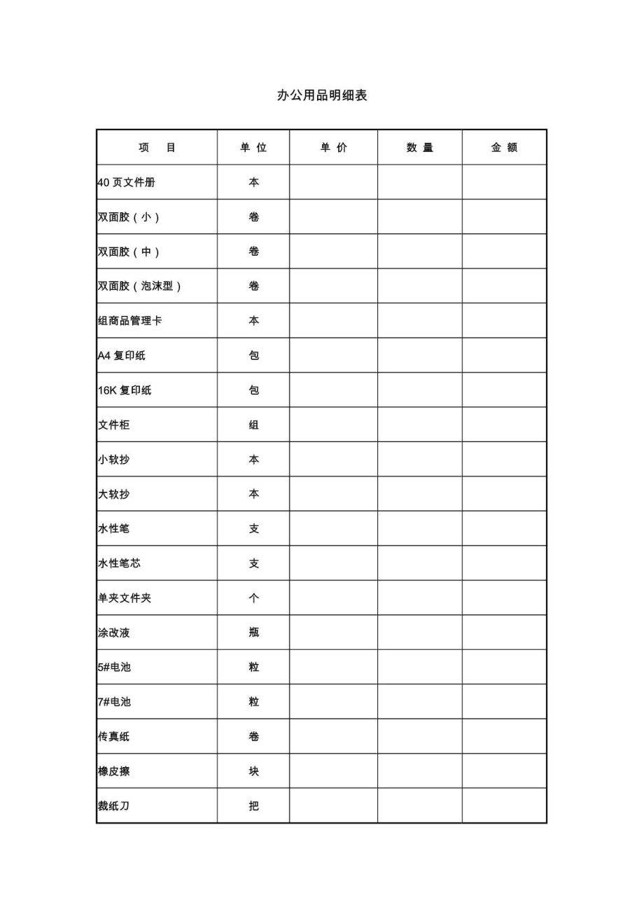 办公用品明细表价目表1431079523_第1页