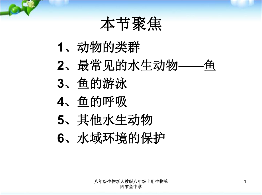 八年级生物新人教版八年级上册生物第四节鱼中学课件_第1页