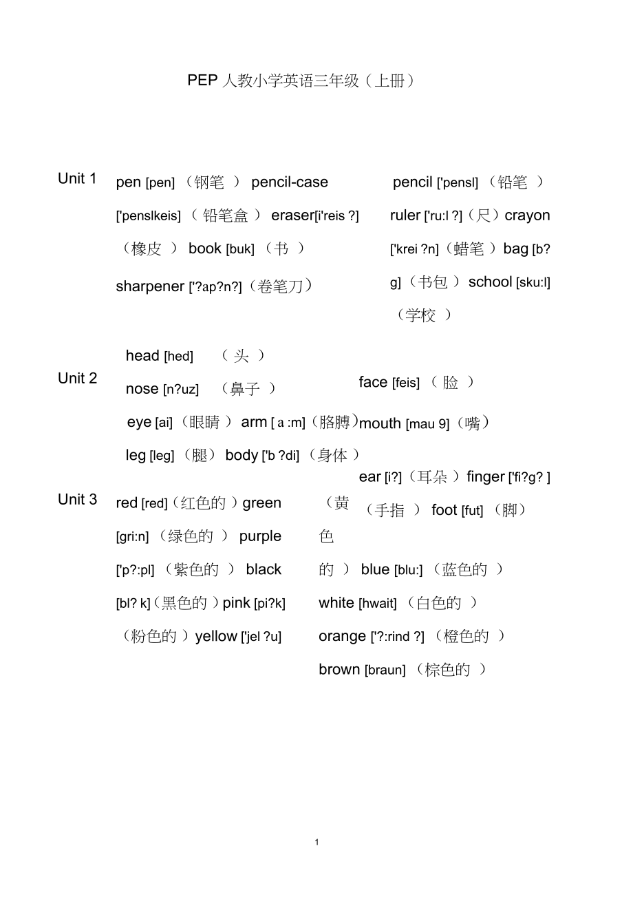 三年级上册带音标的英语单词_第1页