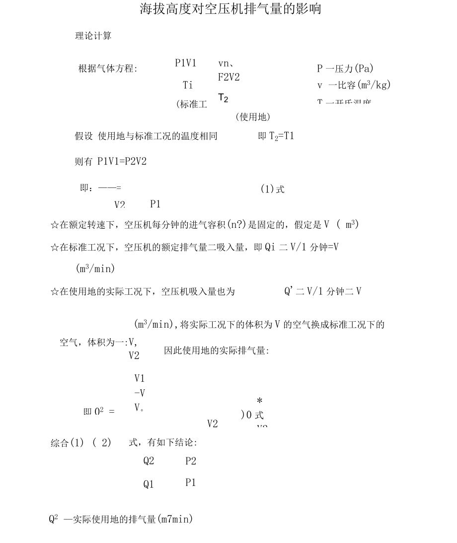 海拔高度對空壓機(jī)排氣量的影響復(fù)習(xí)課程_第1頁