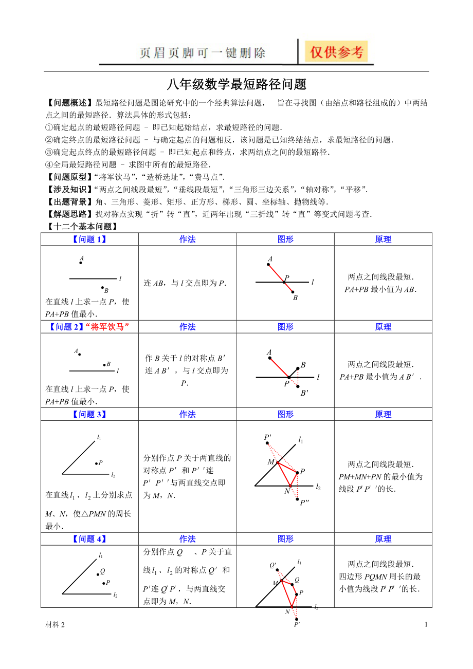 八年级最短路径问题归纳小结沐风教育