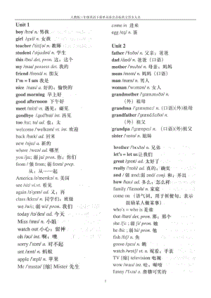 人教版三年級(jí)英語(yǔ)下冊(cè)單詞表