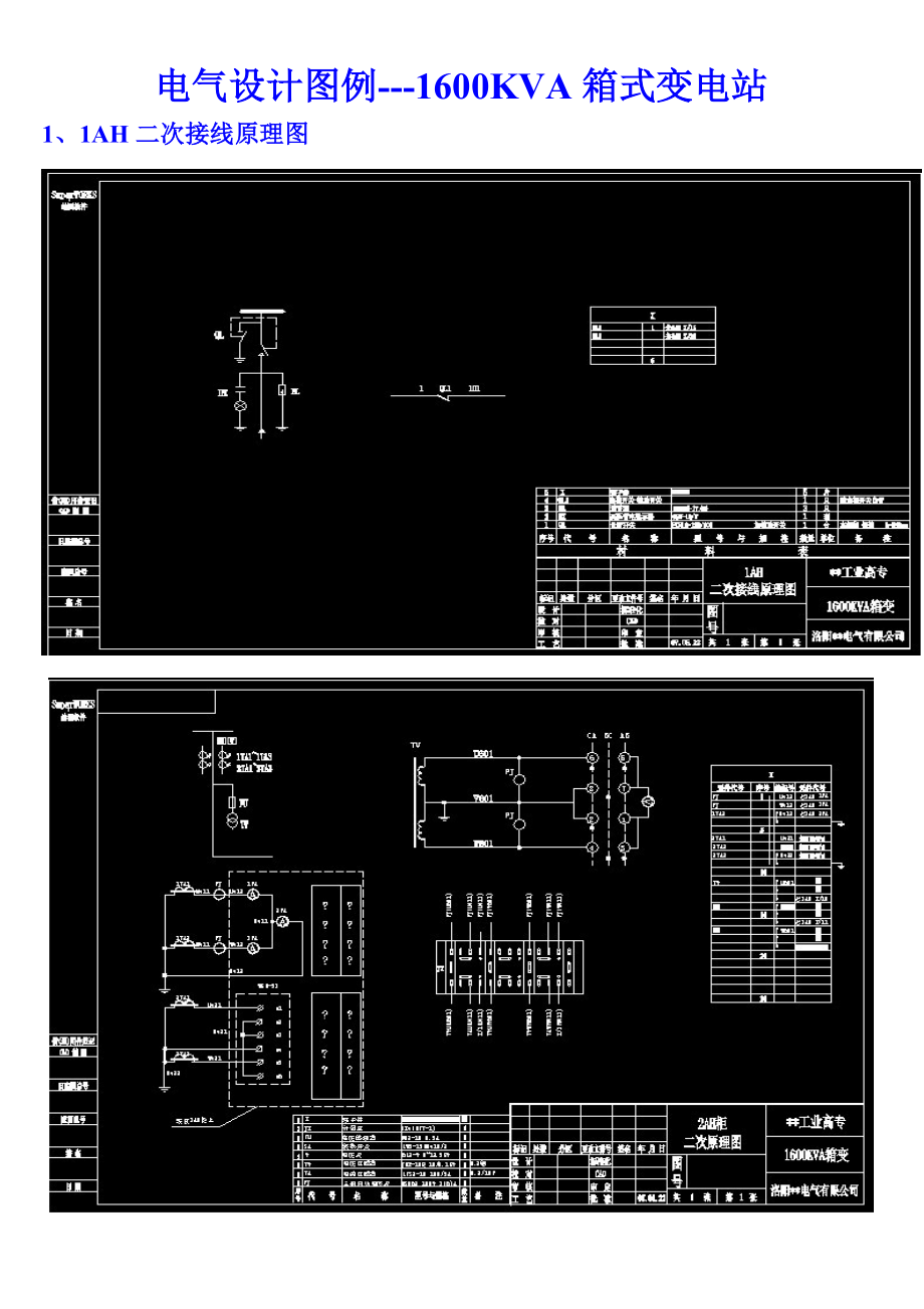 电气设计图例1600KVA箱式变电站_第1页