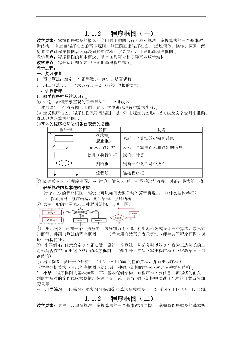 112113程序框图与算法的基本逻辑结构一二_第1页