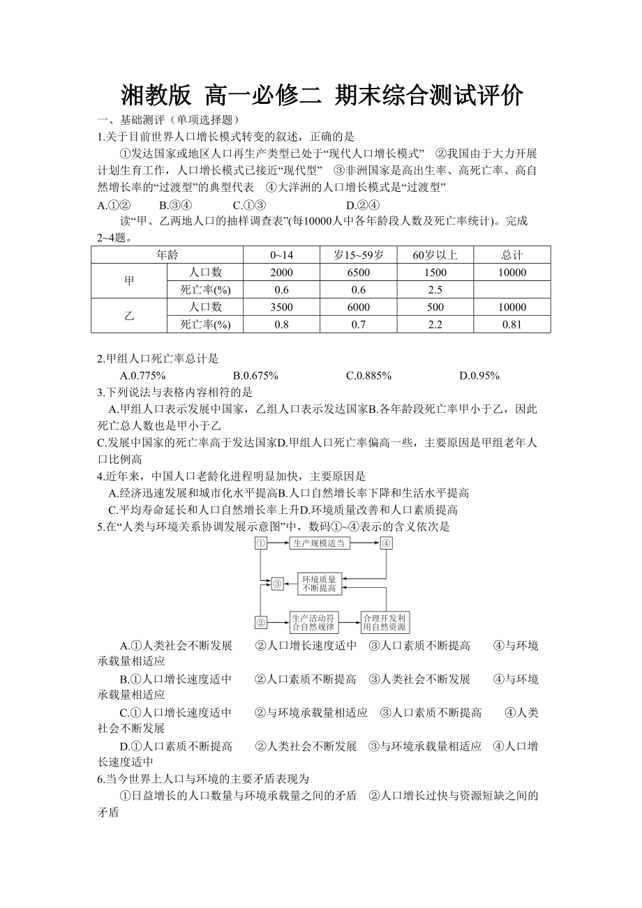 湘教版高中地理湘教版高一必修二期末綜合測(cè)試評(píng)價(jià)_第1頁(yè)