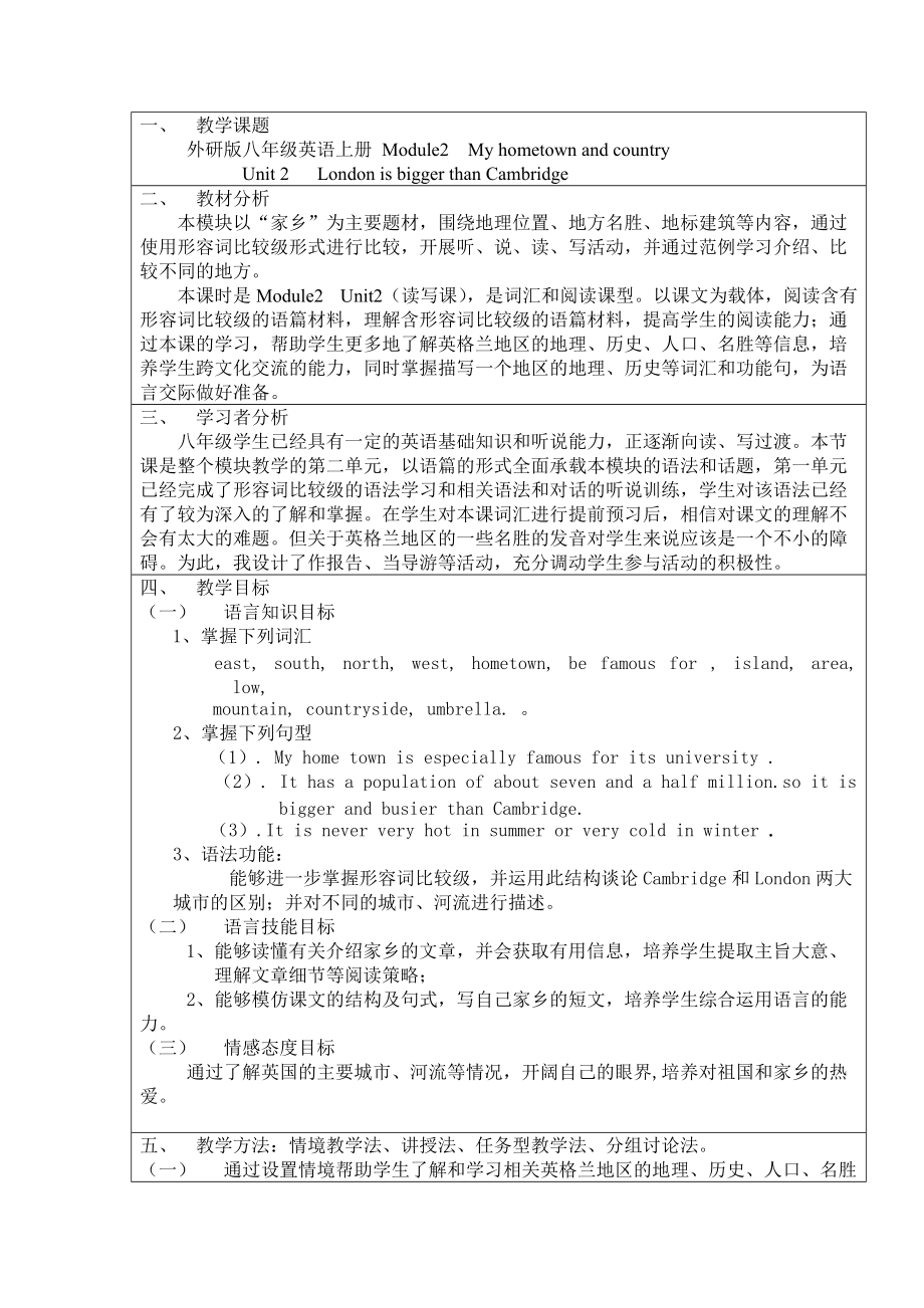 外研版八年級英語上冊Module2Unit2教學設計_第1頁