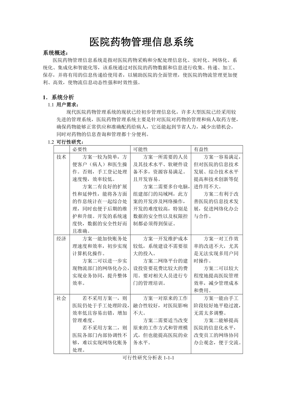 管理信息系統(tǒng)課程設(shè)計(jì)醫(yī)院藥物管理信息系統(tǒng)_第1頁(yè)