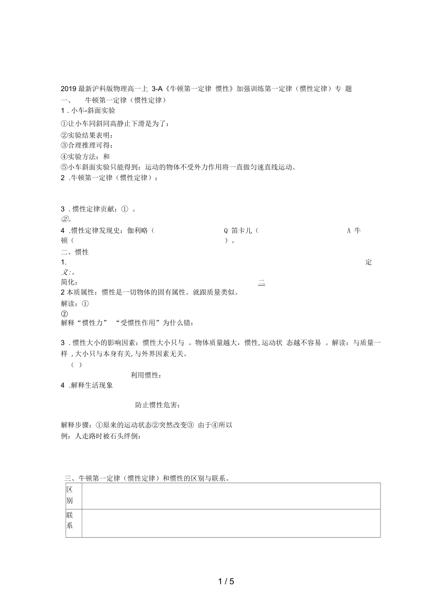 滬科版物理高一上3-A《牛頓第一定律慣性》加強(qiáng)訓(xùn)練_第1頁(yè)