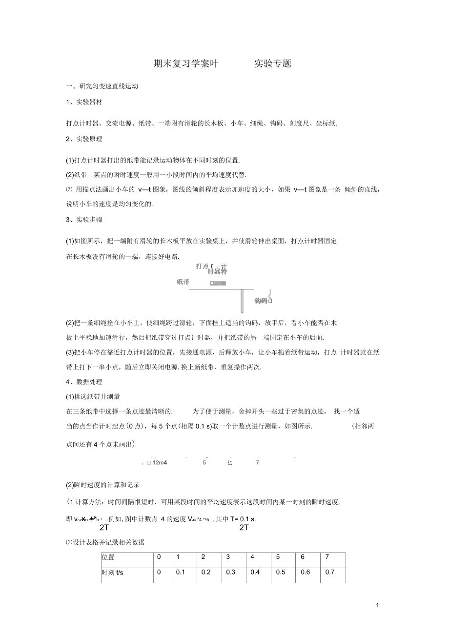 湖南衡陽高一物理學(xué)案：期末復(fù)習(xí)11《實驗專題》(新人教必修一)要點_第1頁