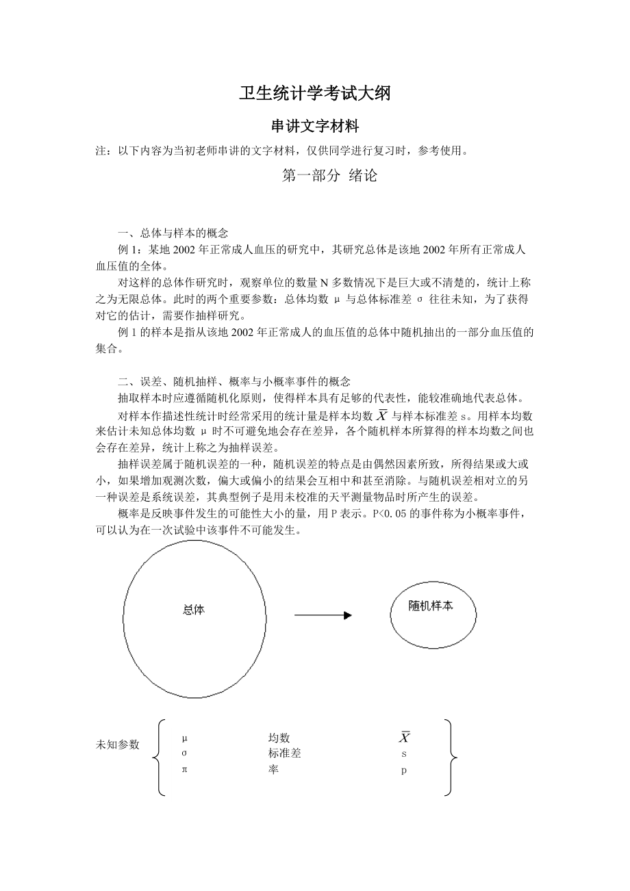 卫生统计学考试大纲串讲文字材料注以下内容为当初老师串讲的文字_第1页