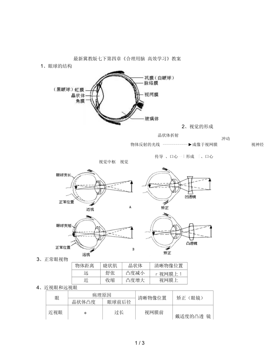 冀教版七下第四章《合理用腦高效學(xué)習(xí)》教案_第1頁