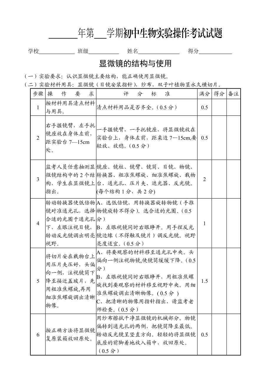 生物实验操作考试_第1页