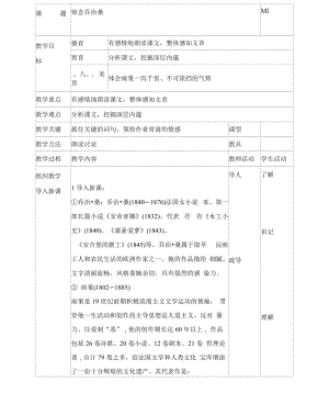 九年級語文上冊《悼念喬治桑》教案冀教版