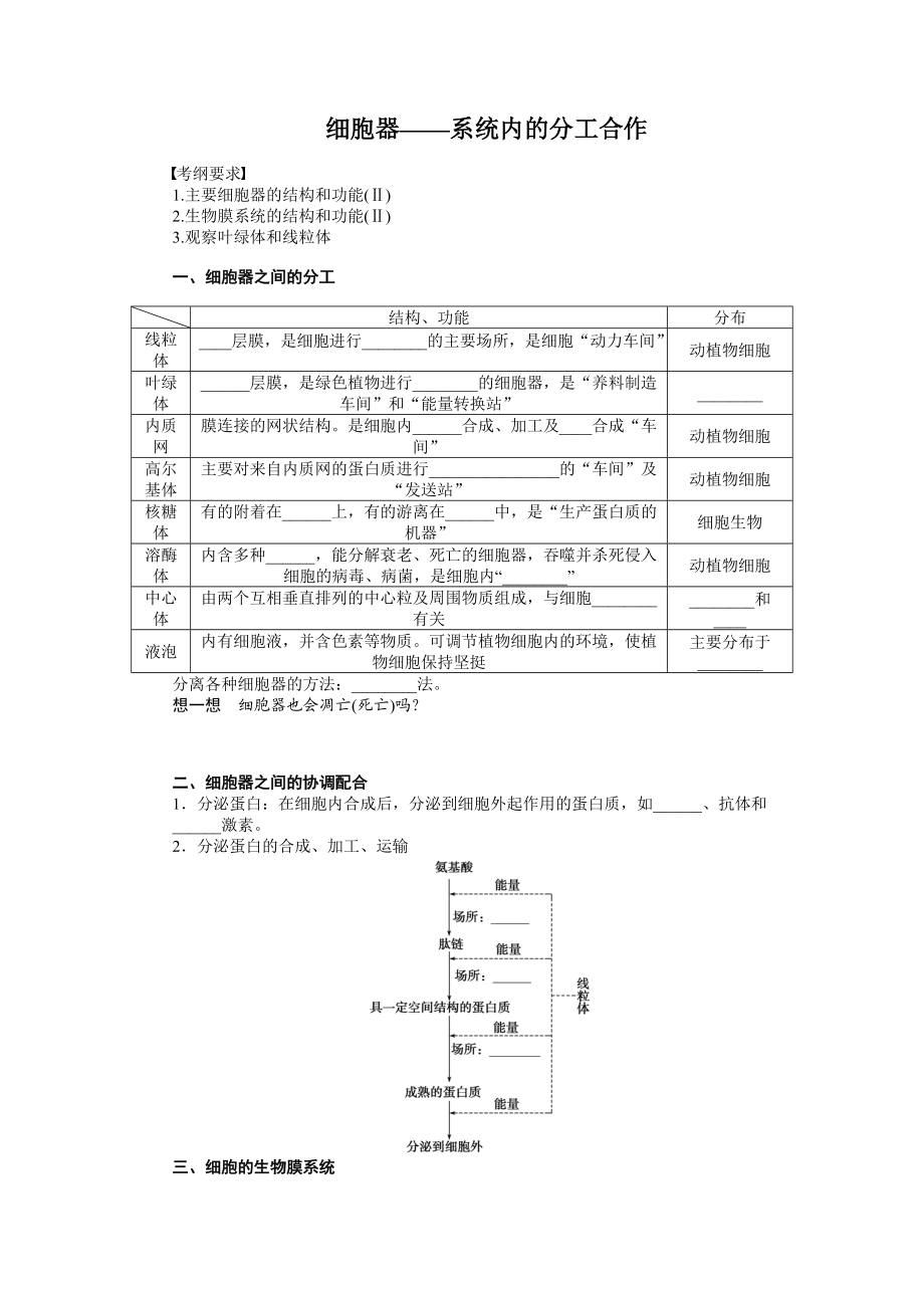 第二单元学案6细胞器系统内的分工合作_第1页