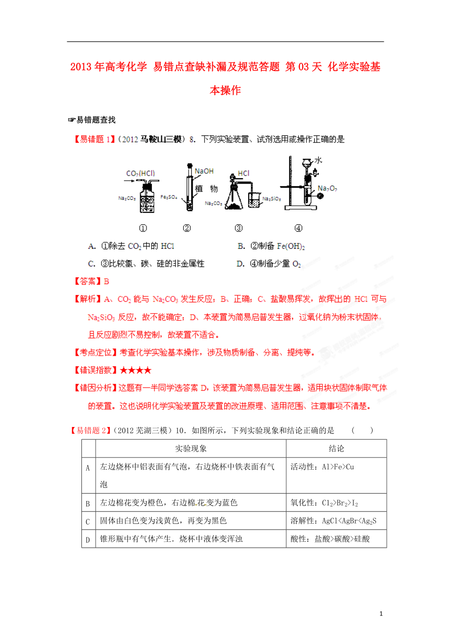 高考化學(xué)易錯(cuò)點(diǎn)查缺補(bǔ)漏及規(guī)范答題第03天化學(xué)實(shí)驗(yàn)基本操作_第1頁(yè)