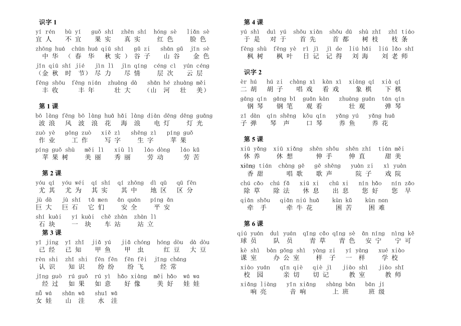 二年级上册我会写的生字词汇总_第1页