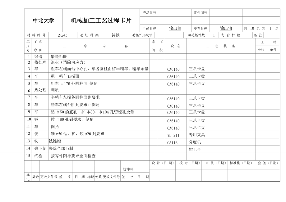 機(jī)械加工工藝過程卡片輸出軸_第1頁