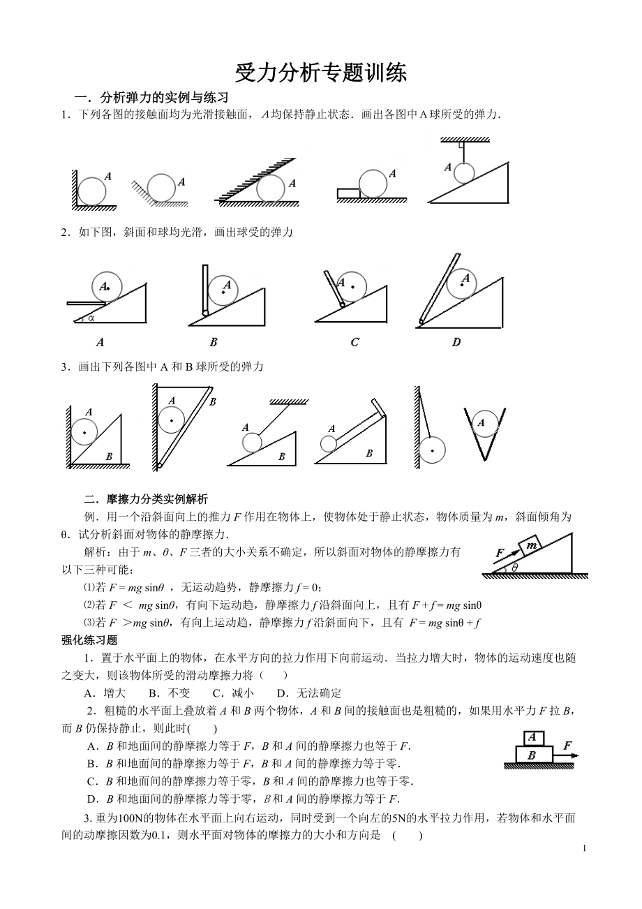 教科版高一物理必修一第二章力之受力分析專題訓(xùn)練無答案_第1頁