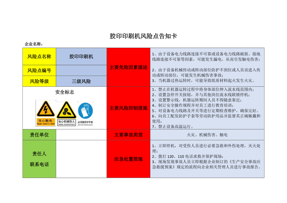 胶印印刷机风险点告知卡_第1页