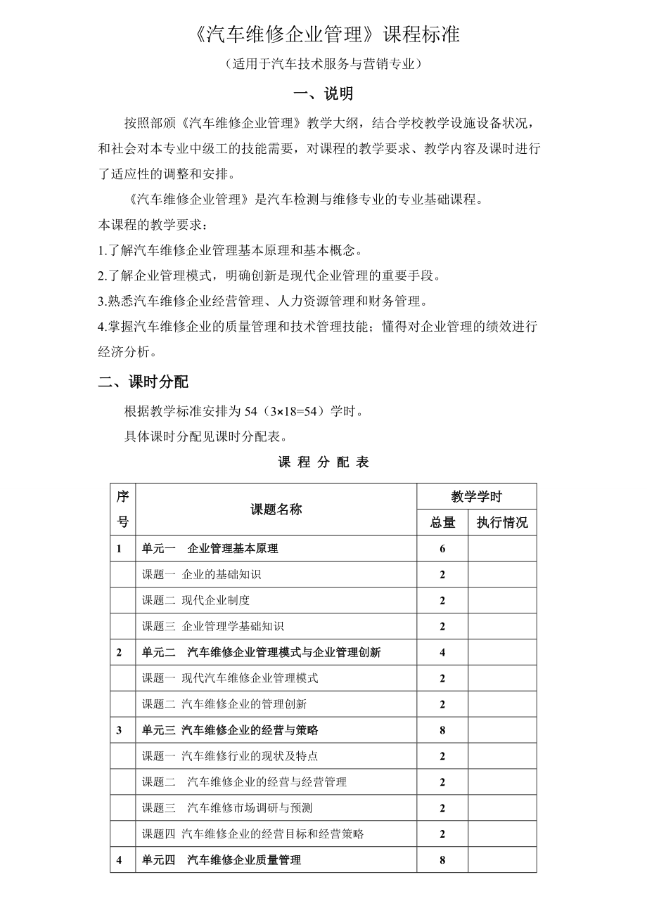 《汽车维修企业管理》课程标准54(总5页)_第1页