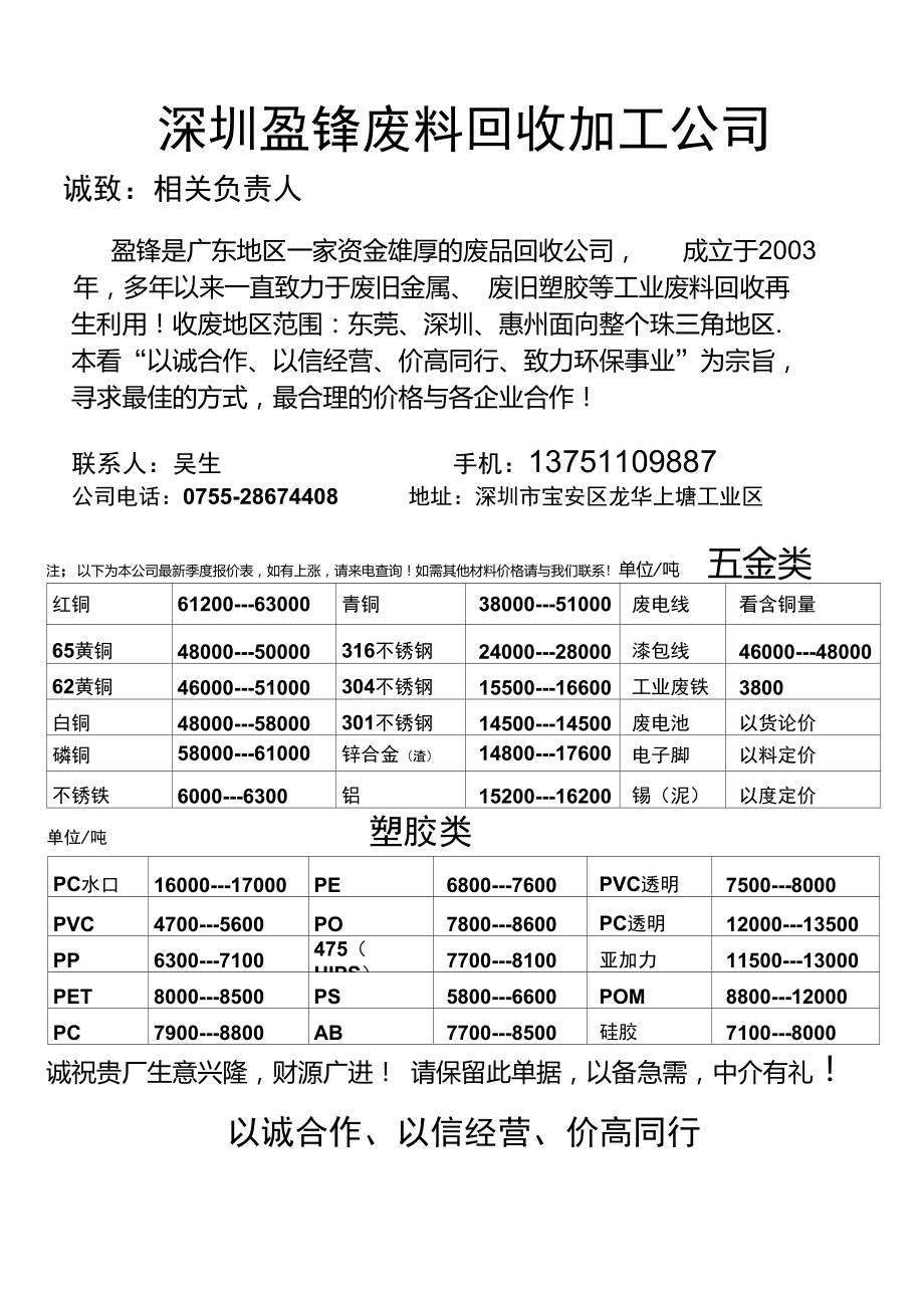 海信專業(yè)廢料回收公司11月7號_第1頁