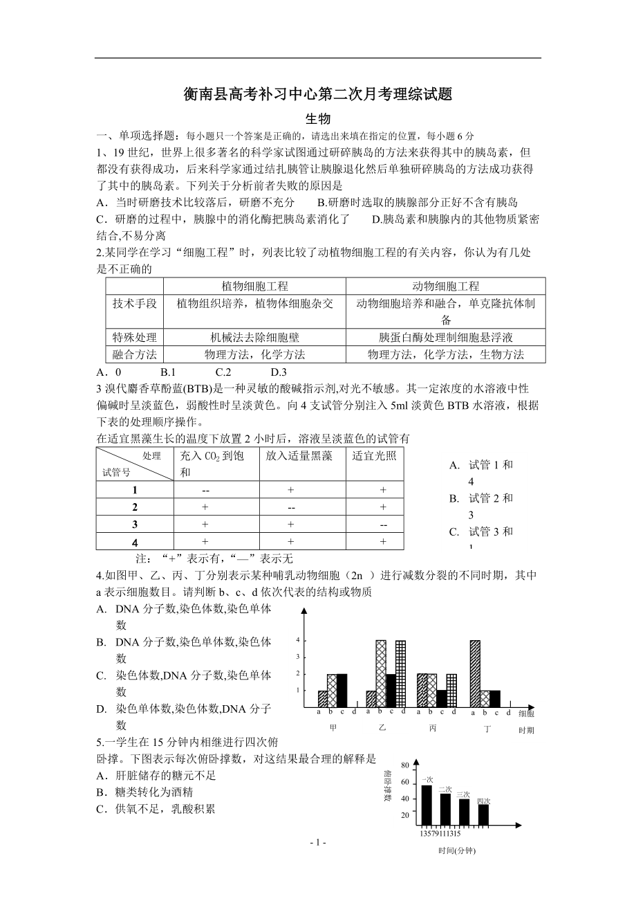 衡南县高考补习中心第二次月考理综试题_第1页