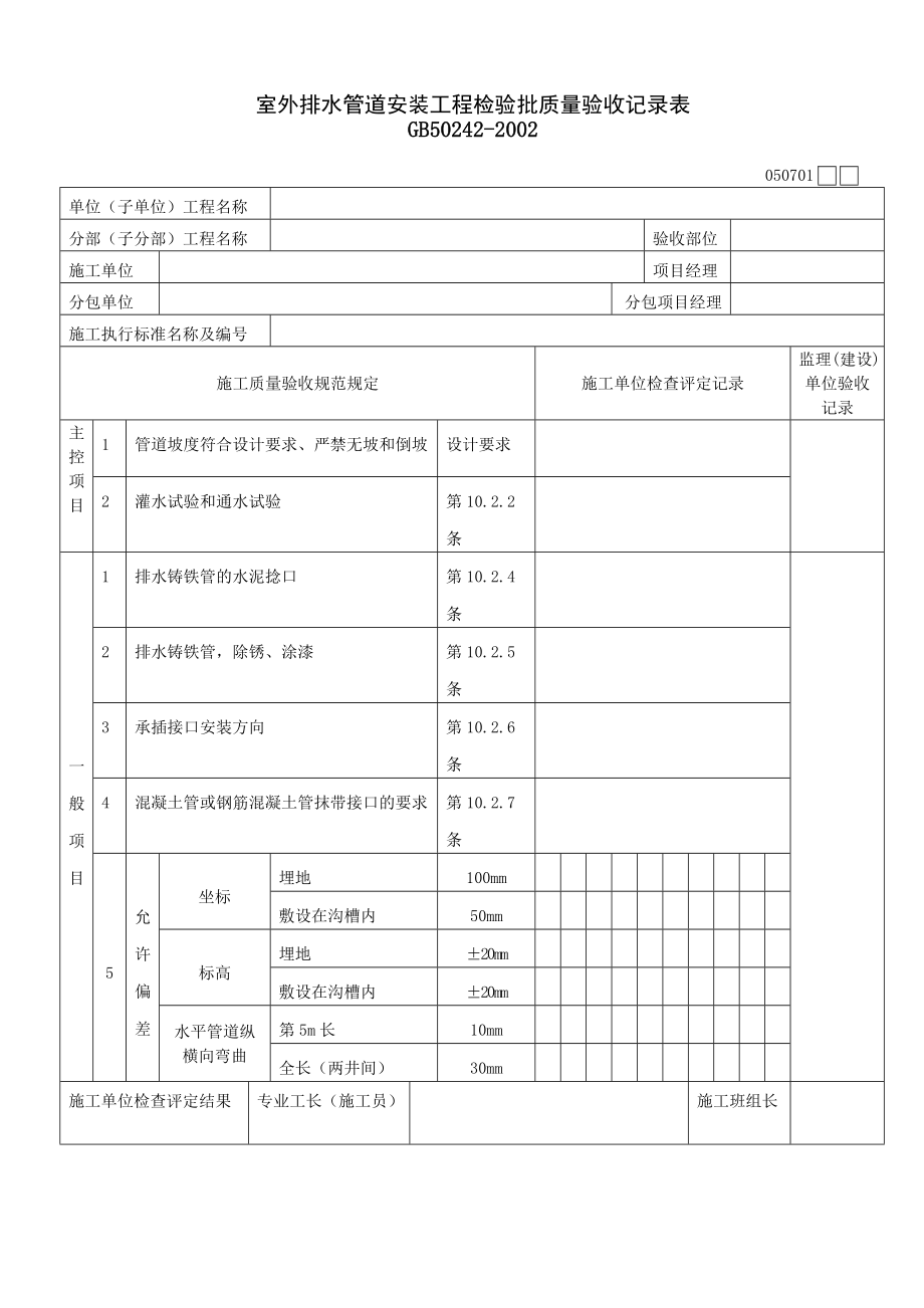 室外排水管道安装工程检验批质量验收记录表.doc_第1页