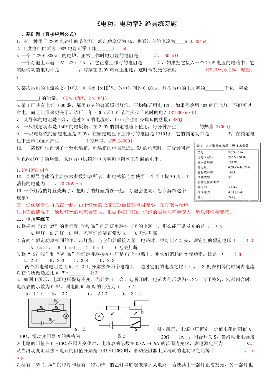 《電功、電功率》經(jīng)典練習(xí)題+答案7頁(yè)_第1頁(yè)