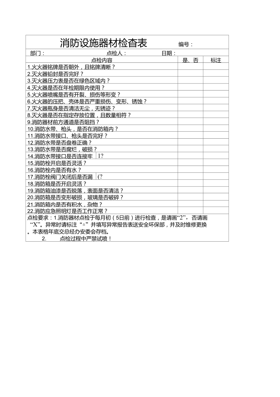 消防设施器材检查表_第1页