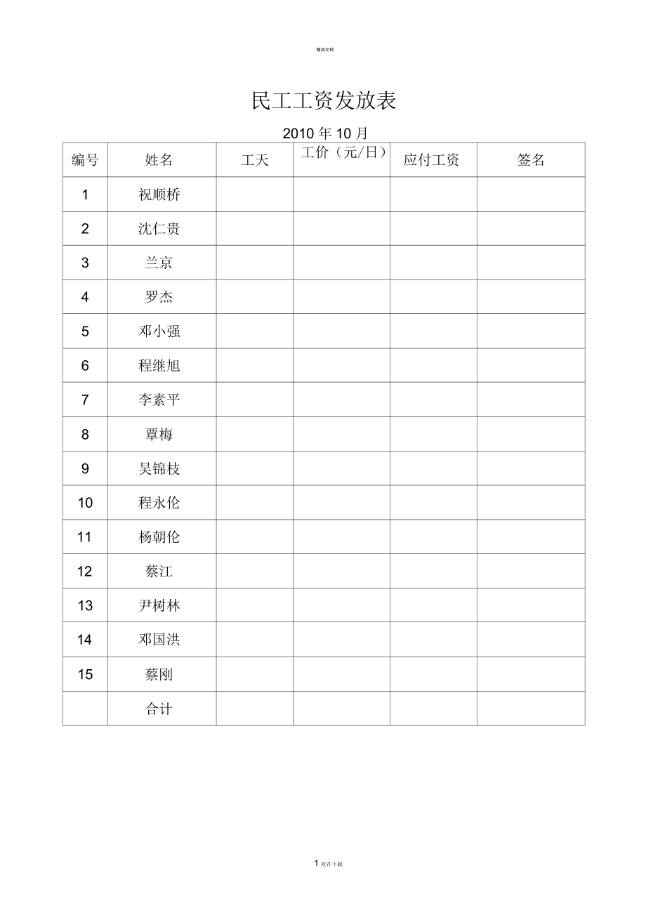 民工工资发放表_第1页