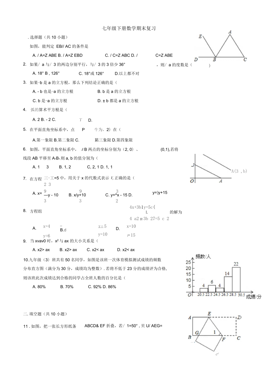 七年級下冊數(shù)學期末復(fù)習_第1頁