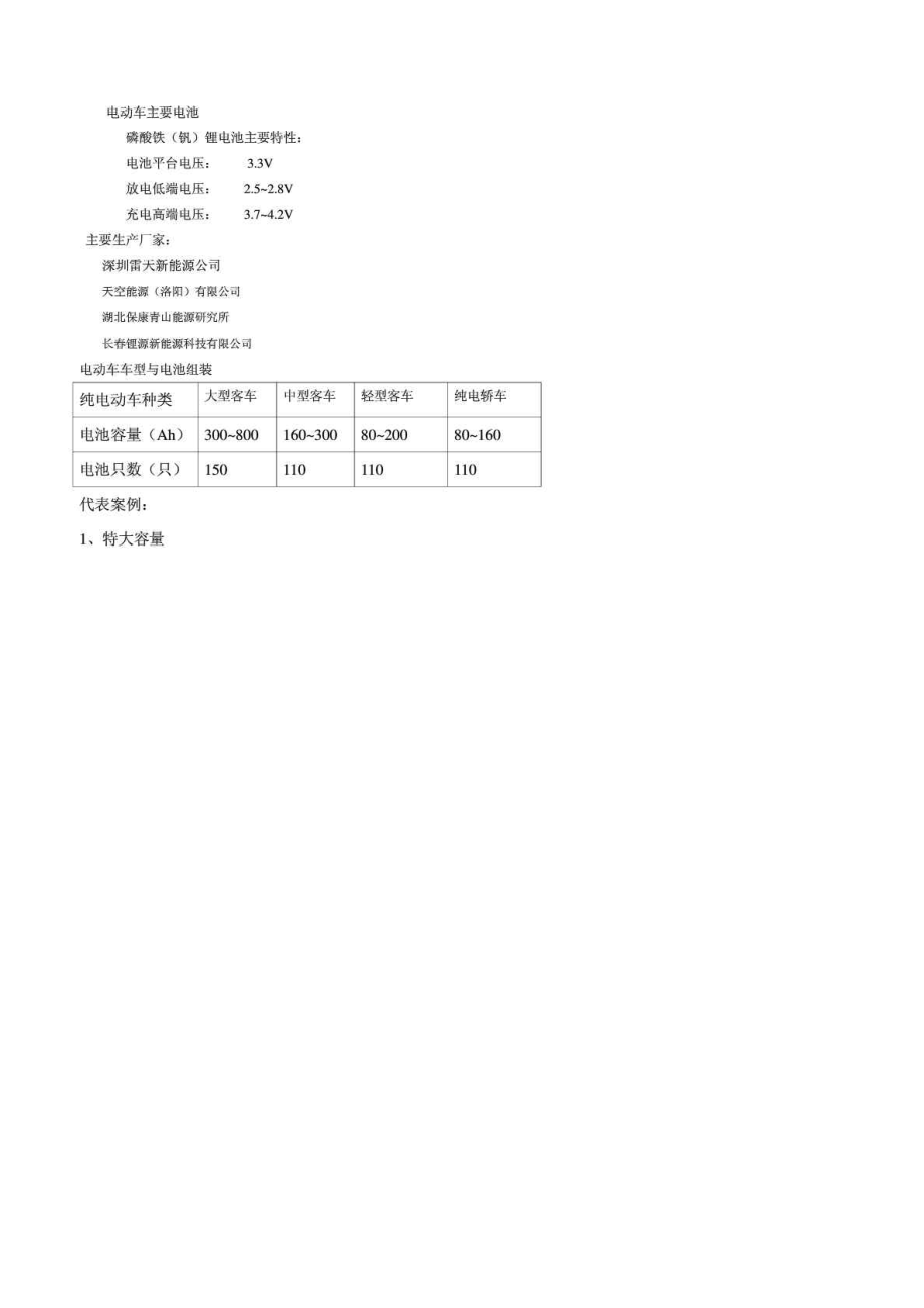 中国现有电动汽车电池生产厂家技术参数_第1页